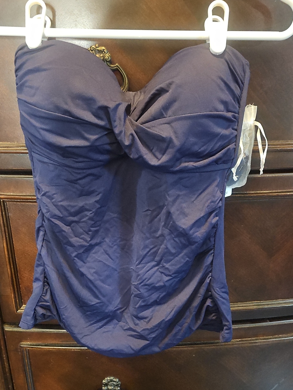 Anne Cole Strapless Twist-Front Swimdress in Deep Blue